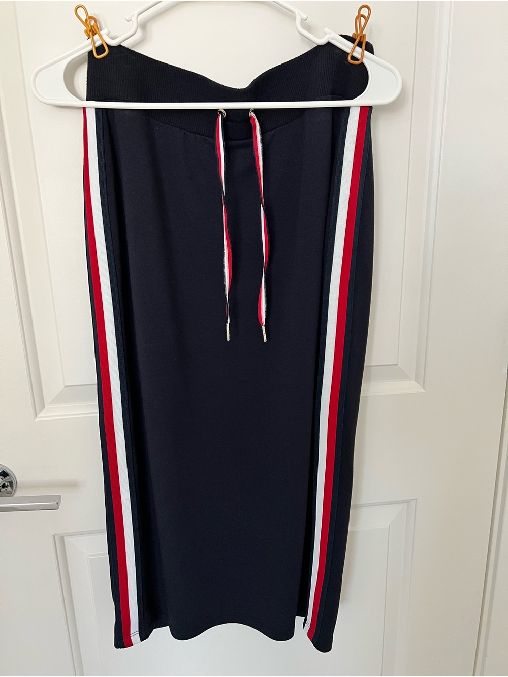 Tommy Hilfiger Navy Midi Skirt with Red & White Side Stripes